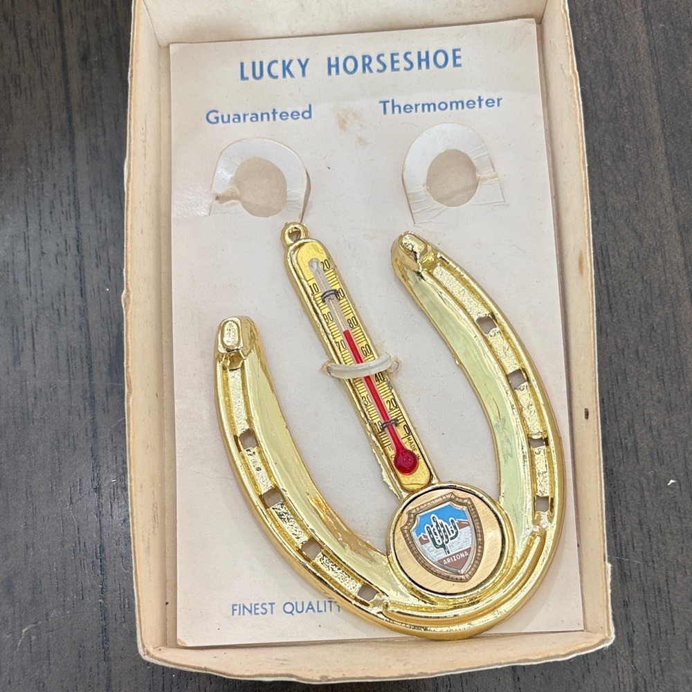 Vintage Gold Lucky Horseshoe Thermometer